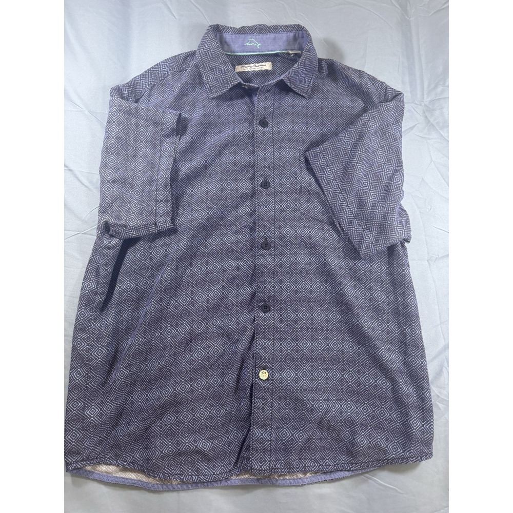 Tommy Bahama Men's Coconut Point Blue Shirt Sleeve Hawaiian Button Up Shirt Sz L